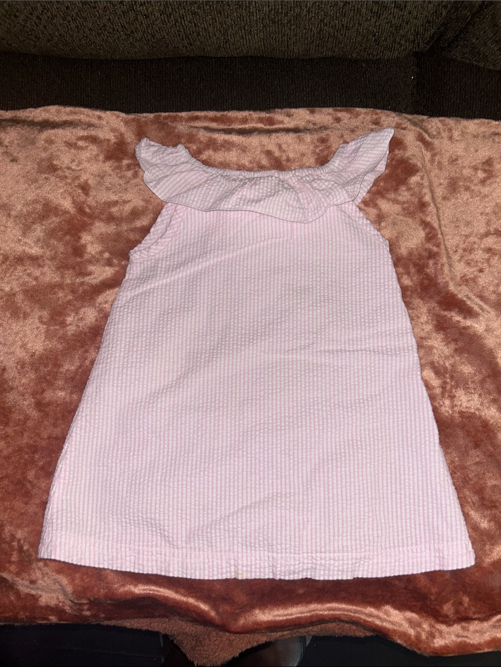 Girls' Light Pink Seersucker Ruffle Sleeve Dress - Casual Summer Dress